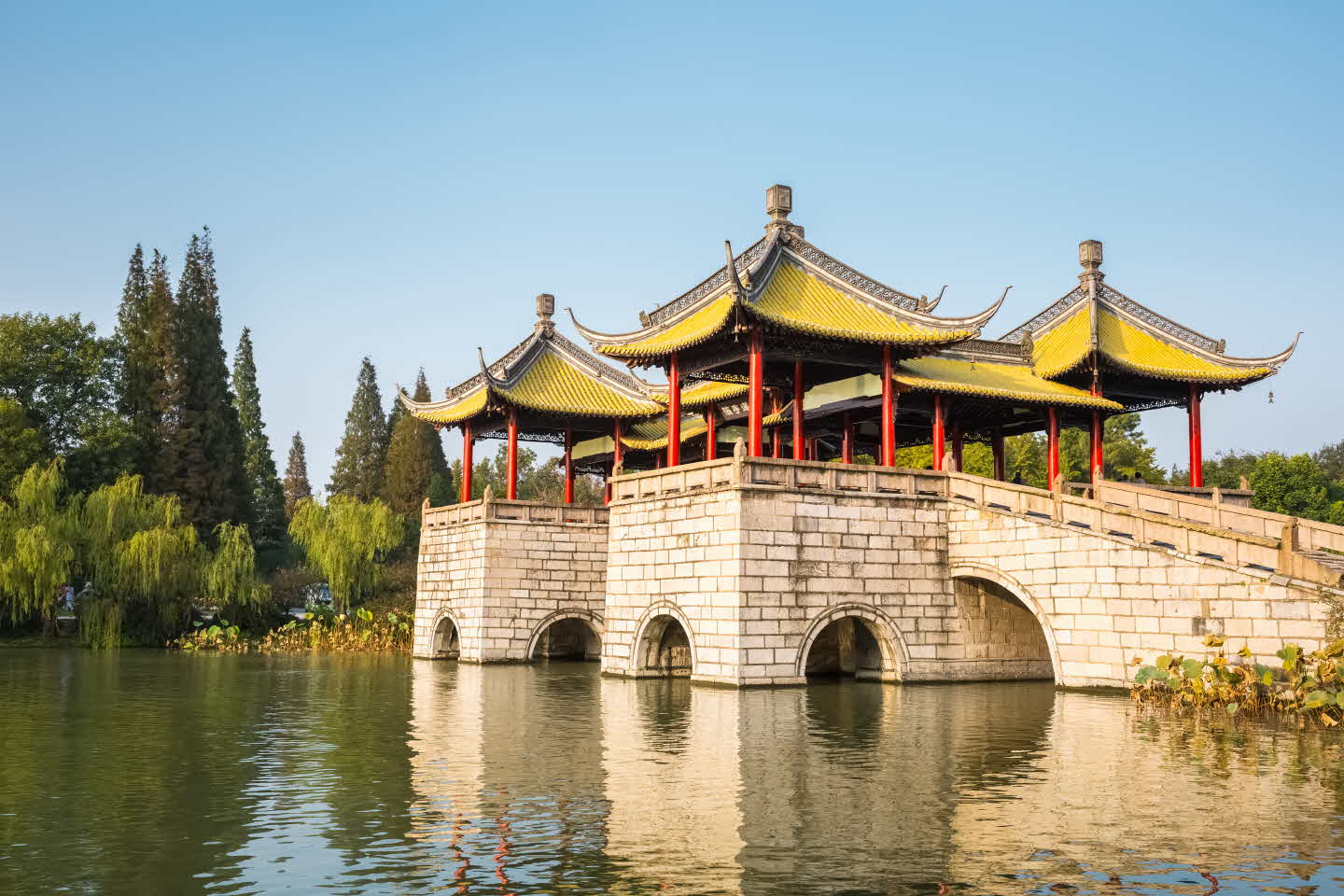 yangzhou five pavilion bridge on the slender west lake  ,was built in 1757